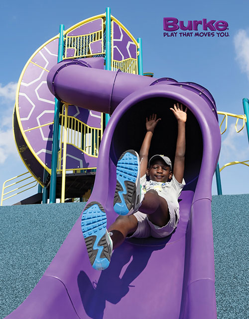 Child enjoying a fun slide on Burke playground equipment