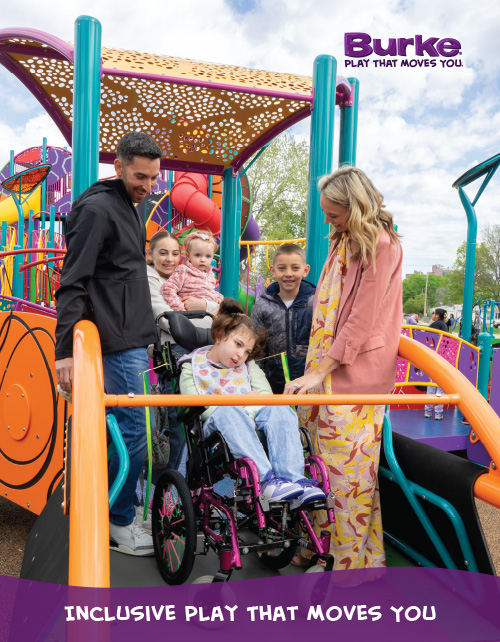 Child sliding on inclusive Burke playground equipment