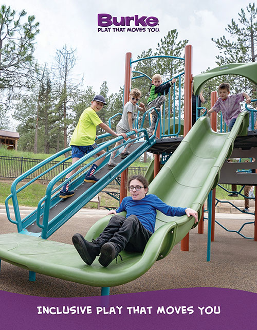 Child sliding on inclusive Burke playground equipment